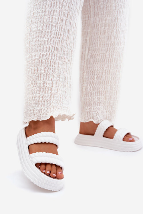 Piankowe Lekkie Klapki Damskie Na Platformie S.Barski ZK51-001 Białe