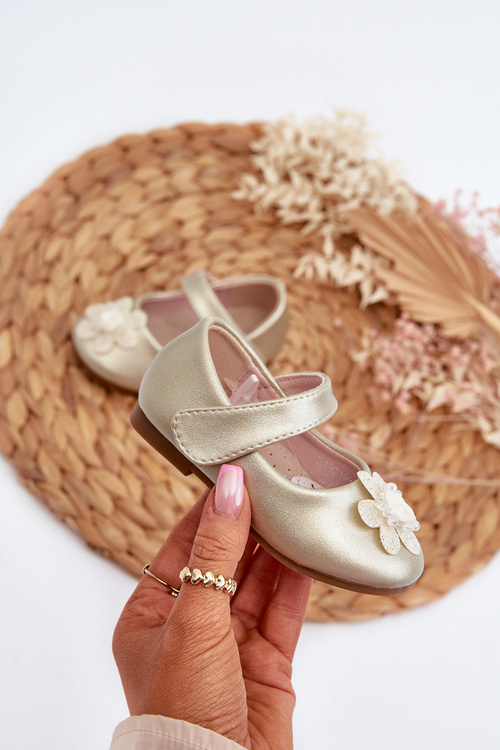 Balerinki Dziecięce Zapinane Na Rzep Z Ozdobą Złote Serinde