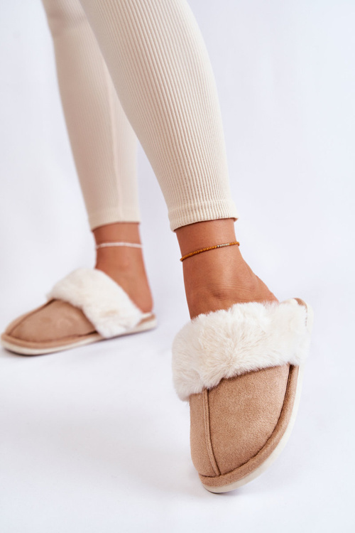 Damskie Gładkie Papcie Z Futerkiem Beżowe Morisea