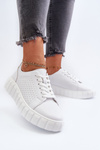 Skórzane Sneakersy Damskie Na Platformie Białe Eselmarie