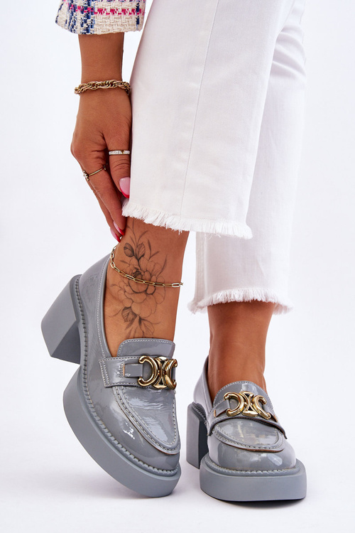 Modne Półbuty Czółenka Na Masywnym Obcasie Jasnoniebieskie Imani