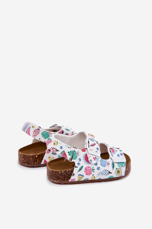 Dziecięce Sandałki Na Korkowej Podeszwie Z Klamrami Owoce Białe Thessa