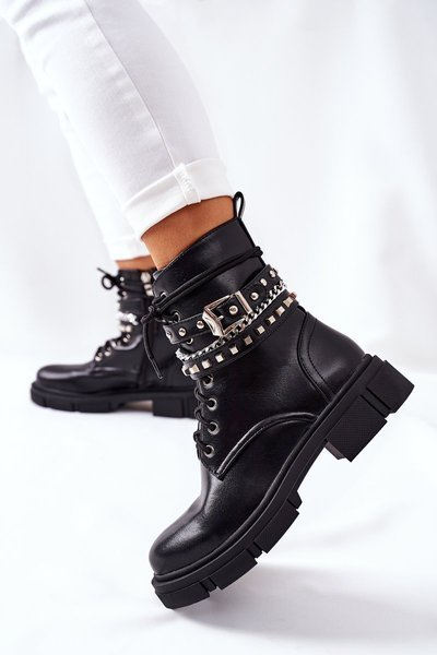 Czarne Workery Botki z Klamrą Grosstick