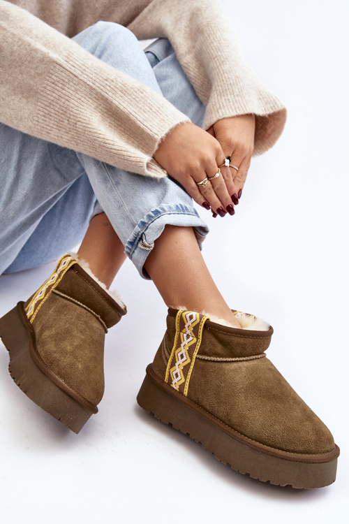 Skórzane Zamszowe Śniegowce Damskie Zielone Vebissat