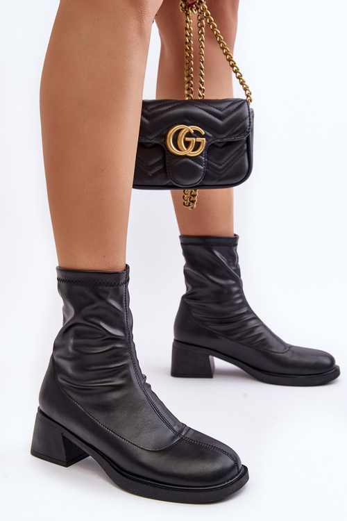 Botki Damskie Na Niskim Obcasie Czarne Aphroteia