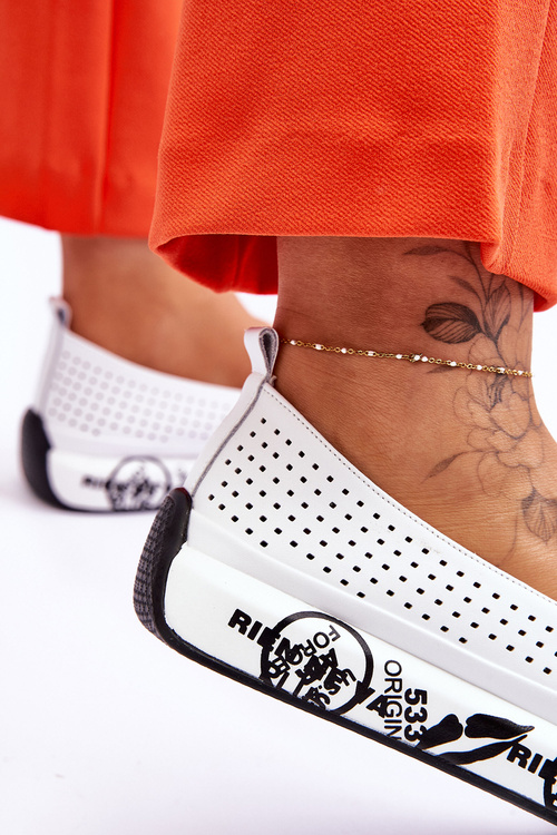 Skórzane Ażurowe Wsuwane Tenisówki Slip-On Białe Gedra