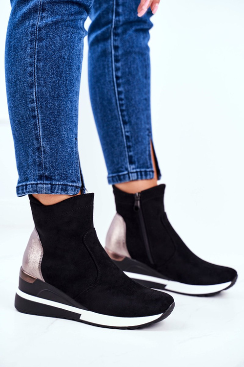 Sportowe Damskie Buty Wysokie Sneakersy Czarne 21-10573