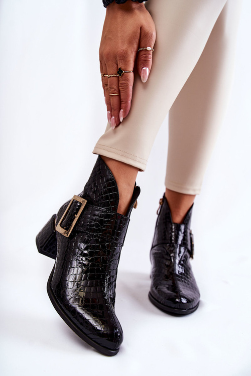 Skórzane Botki Krokodyli Wzór Na Suwak Czarne Briana