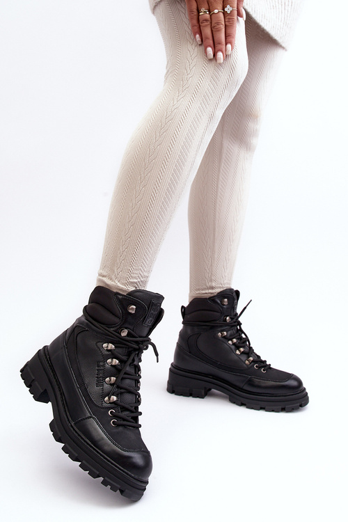 Ocieplane Trapery Botki Sznurowane Damskie Czarne Big Star MM274663