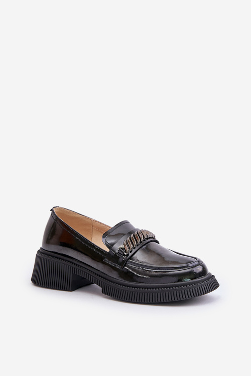 Damskie Lakierowane Mokasyny Loafersy Z Ozdobą D&A LZ42-030 Czarne