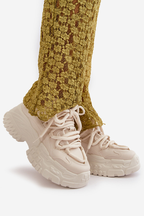 Sneakersy Damskie Na Masywnej Podeszwie Jasnobeżowe Nevela