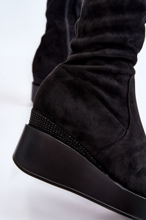 Damskie Kozaki Muszkieterki Na Koturnie Czarne Elori