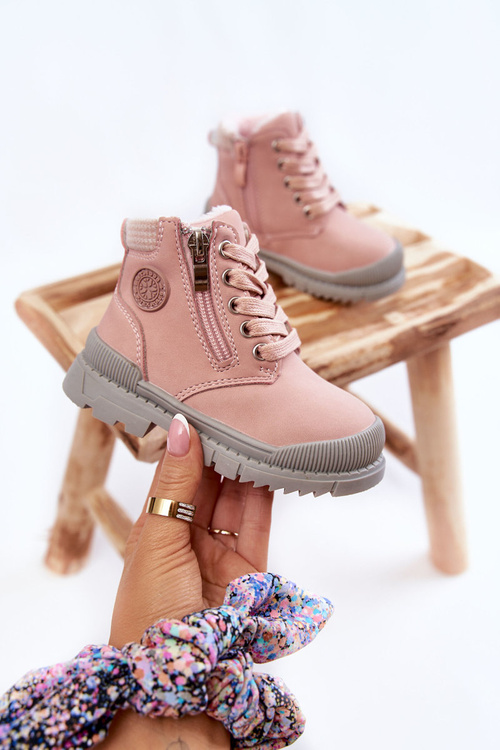 Dziecięce Ocieplane Futerkiem Botki Trapery Różowe Hopper