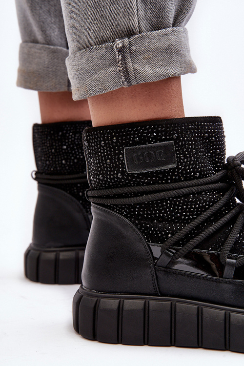 Ocieplane Śniegowce Zdobione Dżetami GOE MM2N4080 Czarne