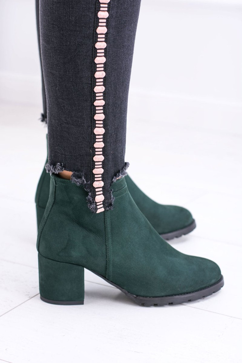 Damskie Zielone Skórzane Botki Na Słupku Nicole