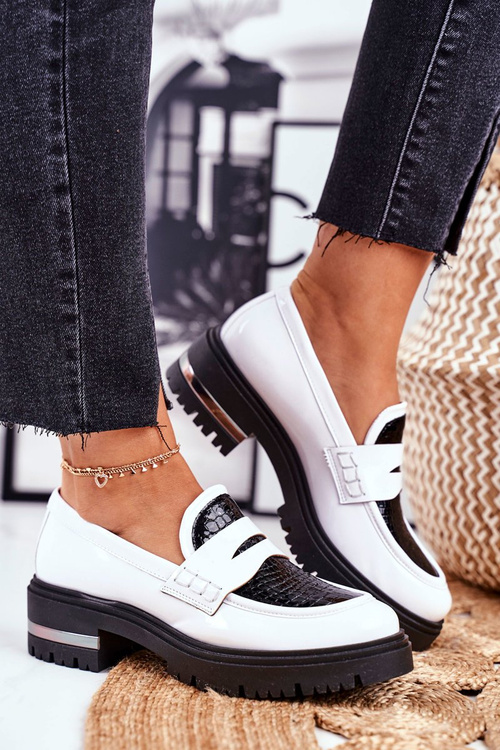 Damskie Półbuty Loafers Skórzane Białe Visconi 3136042