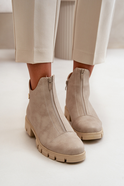 Ocieplane Botki Damskie Z Przetarciami Eko Skórzane Złote Verietta