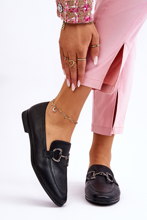 Klasyczne Damskie Mokasyny Z Ozdobą Czarne Jamie