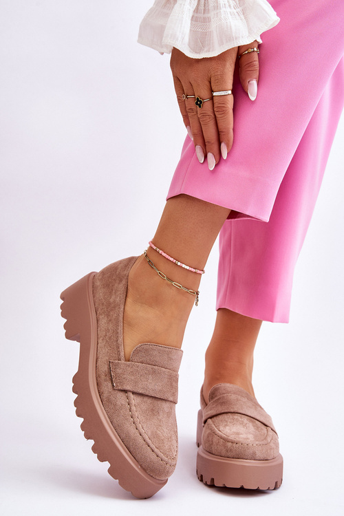 Klasyczne Zamszowe Półbuty Mokasyny Beżowe Corrin