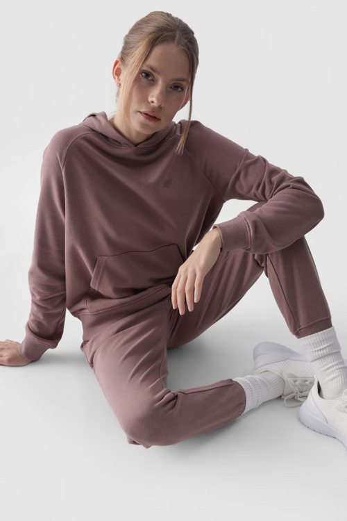 Dresowa Bluza Damska Z Kapturem Nierozpinana 4F 4FWMM00TSWSF1468-83S Beżowa