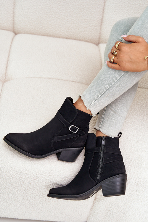 Botki Kowbojki Na Obcasie Z Noskami W Szpic Ocieplane Na Zamek Czarne Glamer