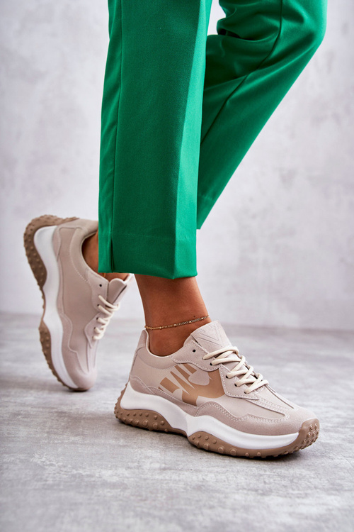 Damskie Buty Sportowe Wiązane Beżowe Tolea