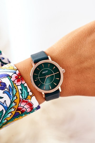 Zegarek Na Skórzanym Pasku Bez Niklu ERNEST Butelkowa Zieleń