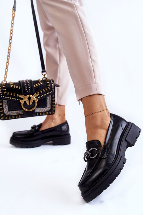 Damskie Skórzane Półbuty Loafery La.Fi Czarne Willows