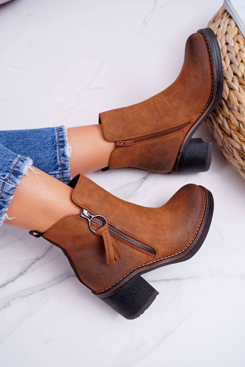 Damskie Botki Na Słupku Ocieplane Filcem Camel Delia