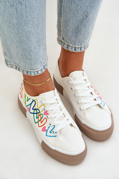 Trampki Tenisówki Damskie W Serca Białe Fonirea