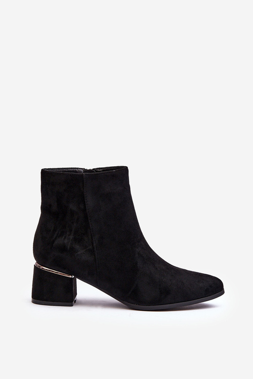 Zamszowe Damskie Botki Na Obcasie Czarne Mebassa