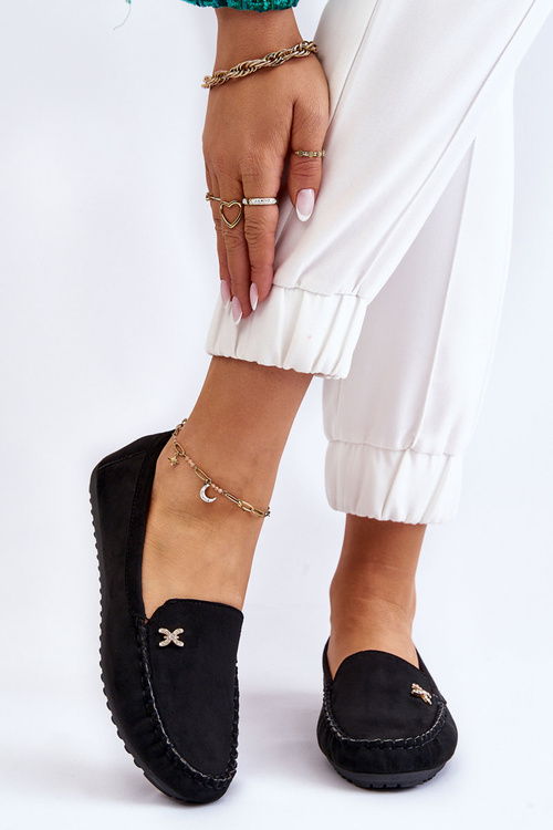 Damskie Zamszowe Mokasyny Z Ozdobą Czarne Leah