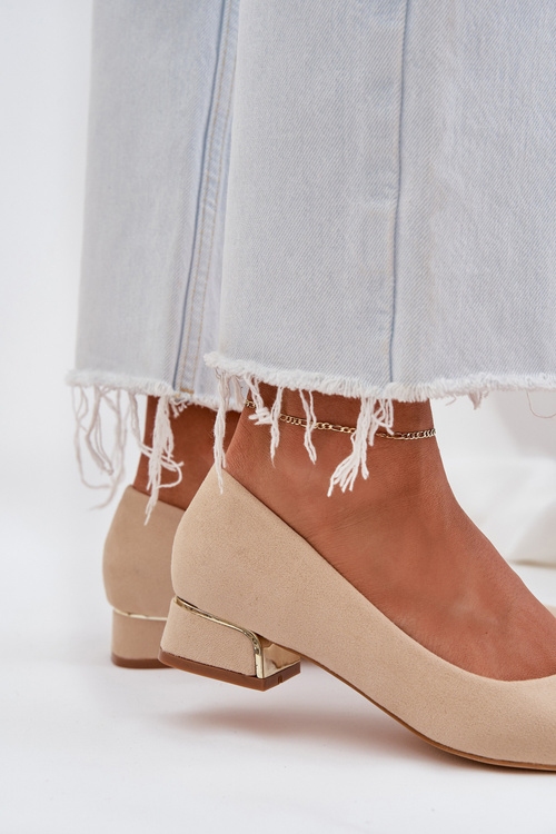 Czółenka Na Niskim Obcasie I Szpiczastymi Noskami Beżowe Terilara