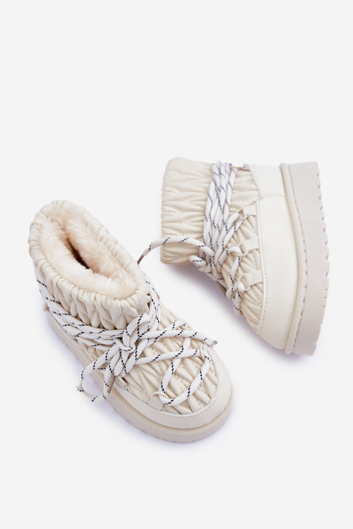 Śniegowce Dziecięce Ocieplane Grubym Futerkiem Jasnobeżowe Nastira