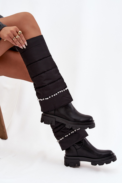 Kozaki Damskie Ocieplane Z Koralikami Czarne Irvette