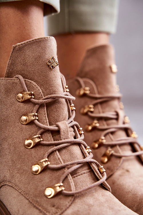 Klasyczne Damskie Zamszowe Botki Beżowe Telma