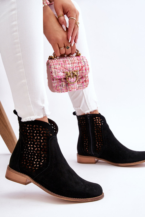 Zamszowe Botki Nicole 2791/028 Czarne