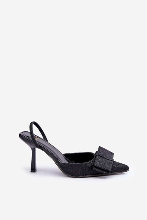 Błyszczące Szpilki Z Kokardą Czarne Gredan