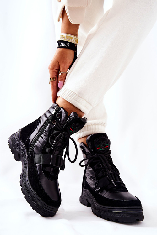 Damskie Botki Śniegowce Na Suwak Czarne Marcia