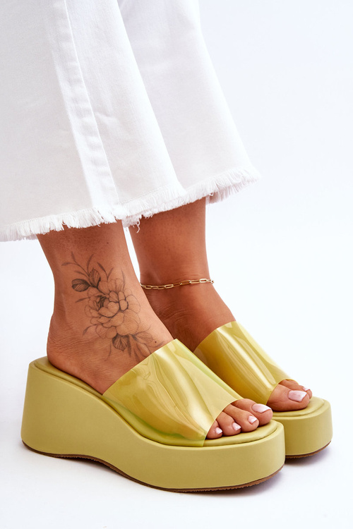 Damskie Transparentne Klapki Na Koturnie Jasnozielone Eliane