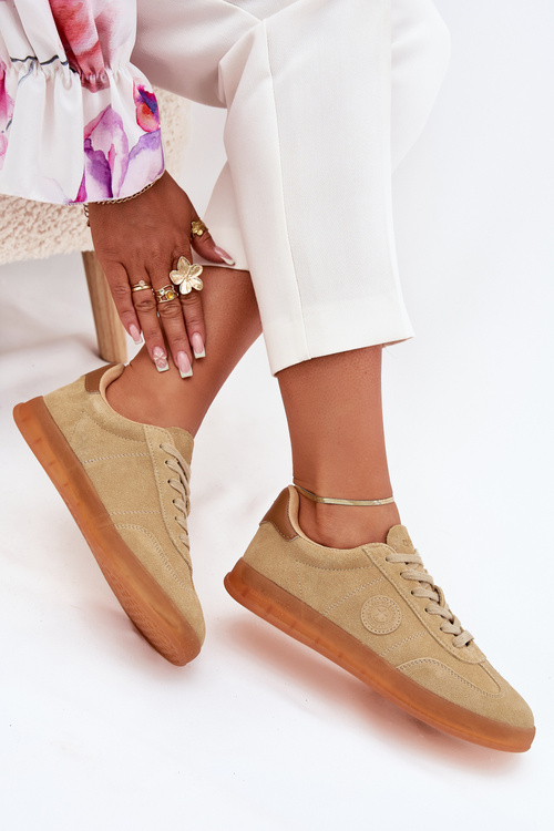 Zamszowe Sneakersy Damskie Big Star RR274849 HI-POLY SYSTEM Beżowe
