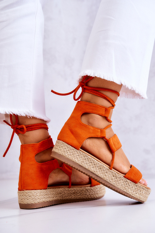 Damskie Wiązane Sandały Na Platformie Pomarańczowe Amrillo