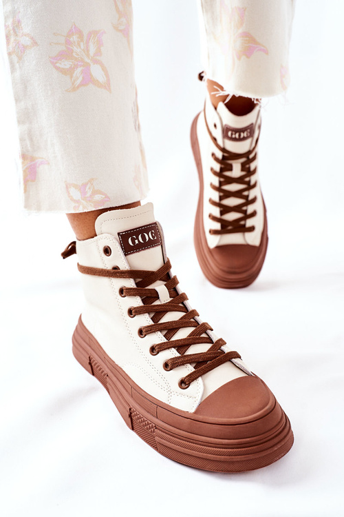 Damskie Ocieplane Trampki GOE Wysokie II2N4034 Białe