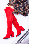 Czerwone Damskie Kozaki Zamszowe Za Kolano Feluni