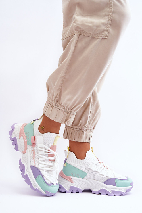 Damskie Sneakersy Skarpetkowe Wsuwane Biało-Fioletowe Keaton