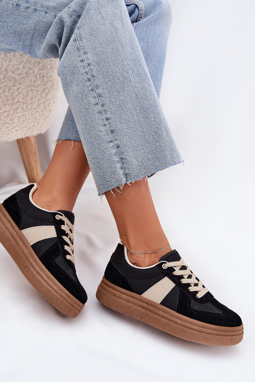 Sneakersy Damskie Na Platformie Czarne Dovina