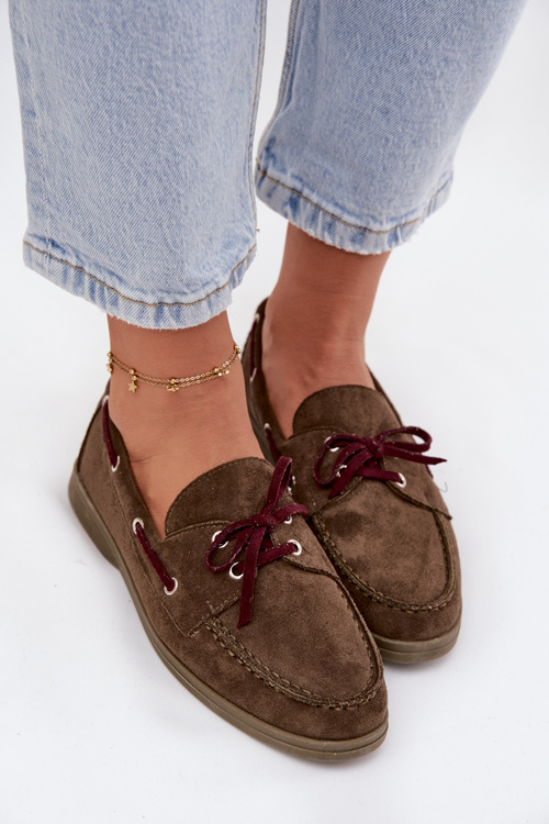 Półbuty Mokasyny Damskie Z Wiązaniem Ciemnozielone Calivra