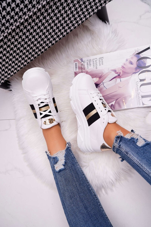 Sportowe Damskie Buty Gruba Podeszwa Białe Marche