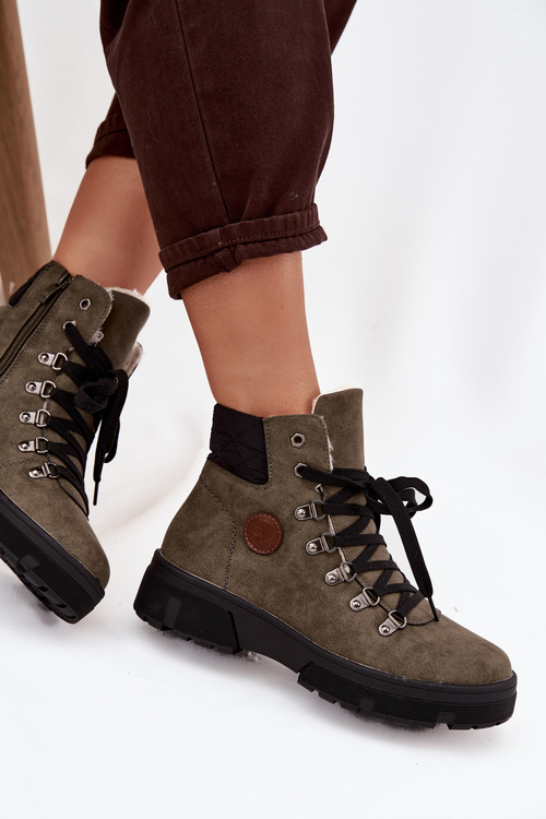 Ocieplane Trapery Damskie Na Platformie Ciemnozielone Zaraine