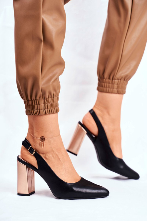 Czółenka Na Złotym Słupku Sergio Leone PB218 Czarne